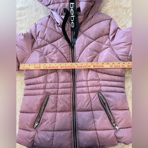 Bebe Women’s Puffer JACKET DUSTY ROSE FAUX FUR Lined Size Large Coat Full Zip